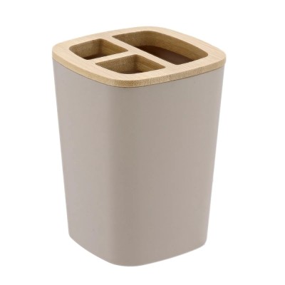 Suport Periuțe Plastic / Bambus Comp &amp;ndash; Bej foto