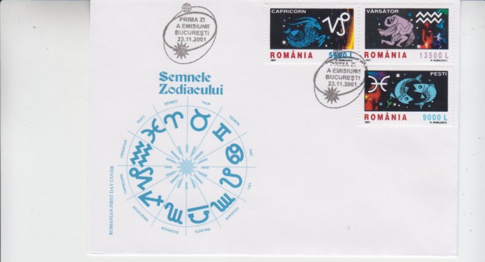 C12 - FDC Romania - Semnele zodiacului (II) - LP1574 - 2001