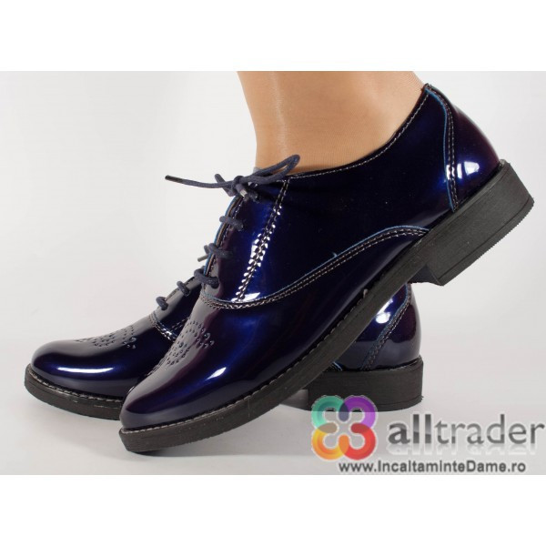 Pantofi bleumarin piele naturala lacuita - SPF02A