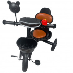 Tricicleta clasica cu pedale, cu far luminos si sunete, cosulet, negru, Lexi