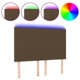 Cumpara ieftin Tablie de pat cu LED, maro inchis, 144x5x118/128 cm, textil