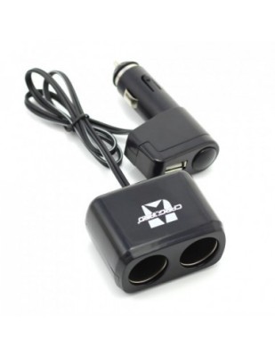 Priza dubla pt bricheta auto, cu cablu + USB 1A foto