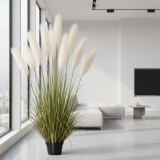 Planta artificiala iarba ornamentala 240 cm, 9 fire, verde si crem