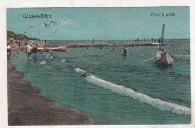 bnk cp Carmen Sylva - Plaja si podul - uzata1929 foto