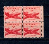SUA 1947 - Posta Aeriana, avion, bloc de 4 neuzat