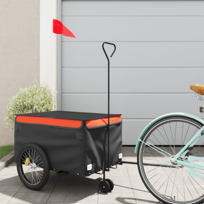 vidaXL Remorcă pentru biciclete negru/portocaliu, 30 kg, fier foto