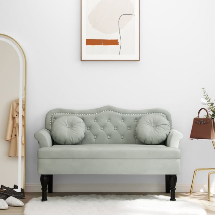 Gossi bancheta cu perne, gri deschis, 120,5x65x75 cm, catifea