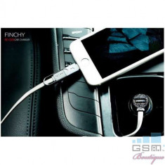 Incarcator Auto Samsung iPhone Universal Cu Cablu Lightning 8 pin Si Port USB Argintiu foto