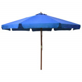 Umbrelă de soare de exterior, st&acirc;lp lemn, azuriu, 330 cm, vidaXL