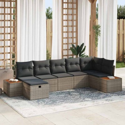 vidaXL Set de canapele pentru grădină cu pernă 7 pcs Gri Rattan poli 3359641 foto