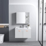 Set Mobilier Baie REA Mario 60cm Alb, Dulap Lavoar Ceramic, Oglinda, Rafturi, Suspendat, Modern, Functional