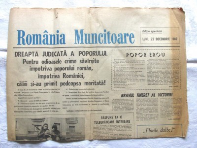 Ziar ROMANIA MUNCITOARE Editie speciala din 25 decembrie 1989 - Revolutia Romana foto