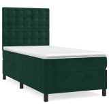 Cumpara ieftin Pat box spring cu saltea, verde inchis, 100x200 cm, catifea