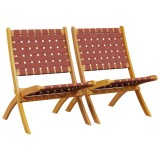 Cumpara ieftin Scaune pliante 2 buc. Lemn masiv de salcam rosu si material textil