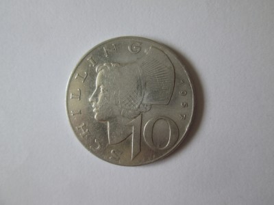 Austria 10 Schilling 1957 argint foto