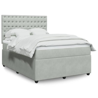 Gossi pat box spring cu saltea, gri deschis, 140x200 cm, catifea foto