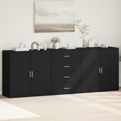 Servante, 3 piese, negru, lemn prelucrat foto