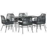 Gossi set de sufragerie de gradina 7 piese neagra sticla polirattan