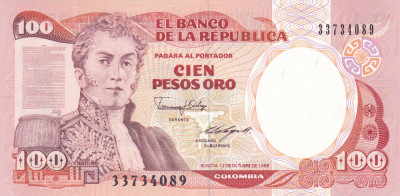 Bancnota Columbia 100 Pesos Oro 1988 - P426c UNC foto