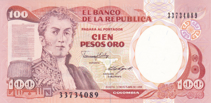 Bancnota Columbia 100 Pesos Oro 1988 - P426c UNC