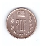 Moneda Luxemburg 20 francs 1982, stare buna, curata, Europa, Cupru-Nichel