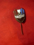 Insigna veche sportiva- Clubul Energia , metal si email ,h=2cm