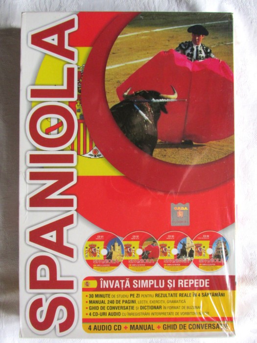 &quot;INVATA SIMPLU SI REPEDE SPANIOLA&quot;, 4 audio CD + Manual + Ghid de conversatie. Pachet nou, in tipla
