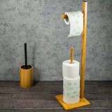 Suport hartie igienica, din bambus, 19x19x66,5 cm, KingHoff