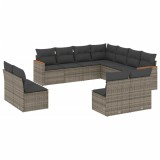 Cumpara ieftin Set canapele de gradina cu perne, 11 piese, gri, poliratan