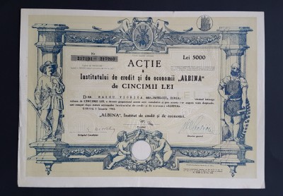 Actiune 1943 Banca ALBINA Sibiu / titlu 10 actiuni foto