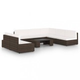 vidaXL Set mobilier de grădină cu perne, 8 piese, maro, poliratan