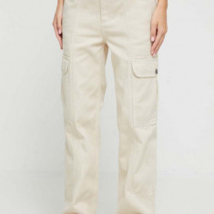 Billabong pantaloni femei, culoarea bej, drept, high waist