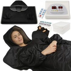 Termocuverta tip Sauna cu Maneci si Gluga si Doua Zone Infrarosu, LINOMAG&reg;, 10 Folii Impachetari, Ardere Grasimi, Relaxare, Detoxifiere, 35&deg;C-80&deg;C, Ne