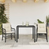 vidaXL Set bistro cu perne, 3 piese, negru, poliratan 3212018