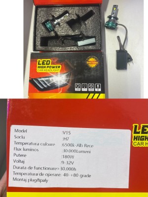 Set 2 leduri H7 model V15, 180w, 30000lm 6500k, CANBUS foto
