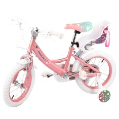 Bicicleta pentru copii, 14 inch, roti ajutatoare, scaun papusi, frane v-brake, aparatoare lant, unicorn roz MultiMark GlobalProd foto