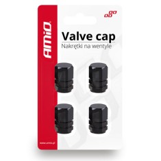 Set 4 capace Amio din aluminiu pentru ventil model hexagon negru