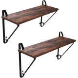 VASAGLE Rafturi de perete suspendate, set 2 bucati, 60x20x33cm, stil industrial, maro rustic si negru Household NewTrend