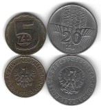 POLONIA LOT nr 5 / 2 buc : 5 + 20 Zloti 1976