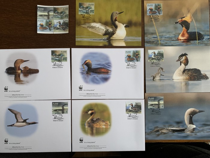 aaland - pasari - serie 4 timbre MNH, 4 FDC, 4 maxime, fauna wwf