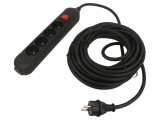 Prelungitor negru 5m, 4 prize, 16A