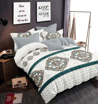 Lenjerie de pat pentru o persoana cu husa elastic pat si fata perna dreptunghiulara, Dafina, bumbac mercerizat, multicolor foto