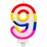Cumpara ieftin Lumanare tort cifra 9 cu sclipici, multicolora rosu, galben, albastru si roz, pentru aniversari si decor festiv, cu suport pentru fixare