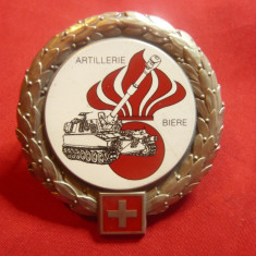 Insigna militara Elvetia - Biere - Artileria , metal si email ,d=5cm