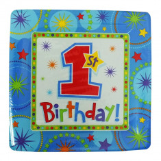 Farfurii carton 1st Birthday pentru petrecere - 26cm, Amscan 599292, Set 8 buc foto