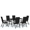 Set de servit masa pentru gradina, 7 piese, negru