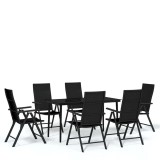 Set de servit masa pentru gradina, 7 piese, negru