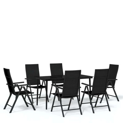 Set de servit masa pentru gradina, 7 piese, negru foto