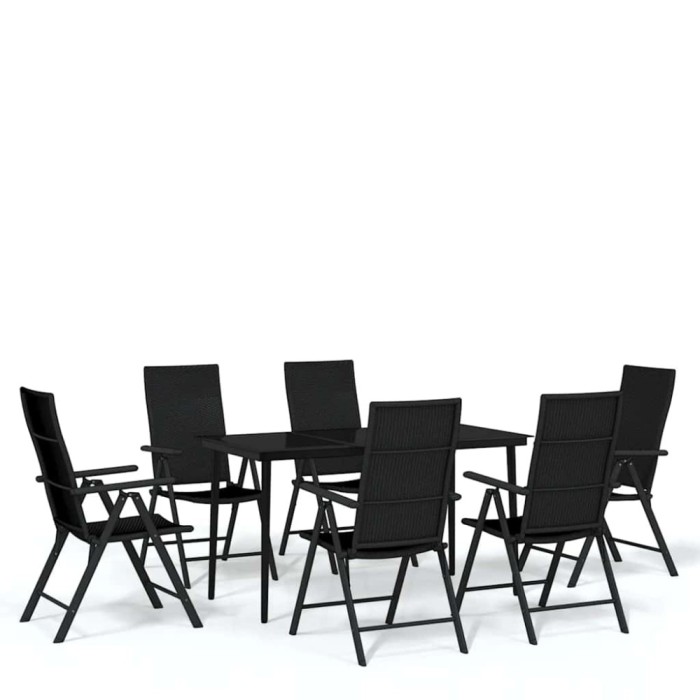 Set de servit masa pentru gradina, 7 piese, negru