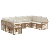 vidaXL Set de canapele de exterior 9 pcs Alb Natural și Crem Poliester 3437758